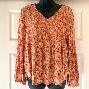 Sonoma Floral V-Neck floral smocked Blouse, size PXL